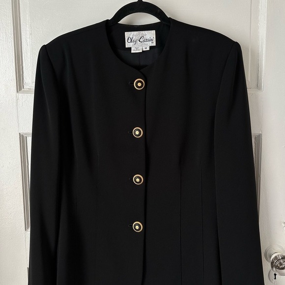 Oleg Cassini Black Tailored Blazer Gold Buttons  Classic Old Money Quiet Luxury - Picture 5 of 15